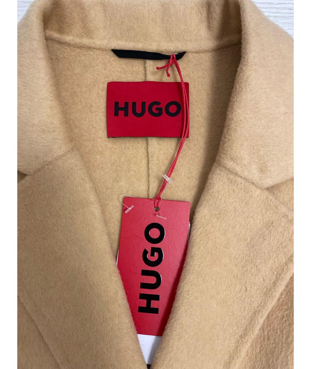 HUGO Бежевое шерстяное пальто, фото 3