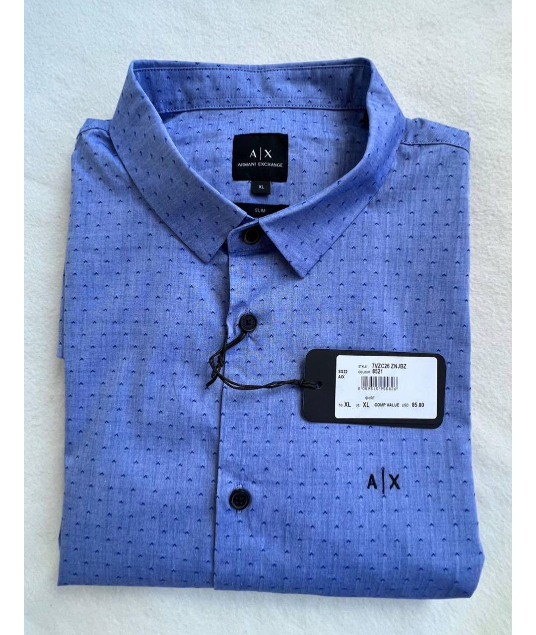 ARMANI EXCHANGE Синяя хлопковая кэжуал рубашка, фото 5