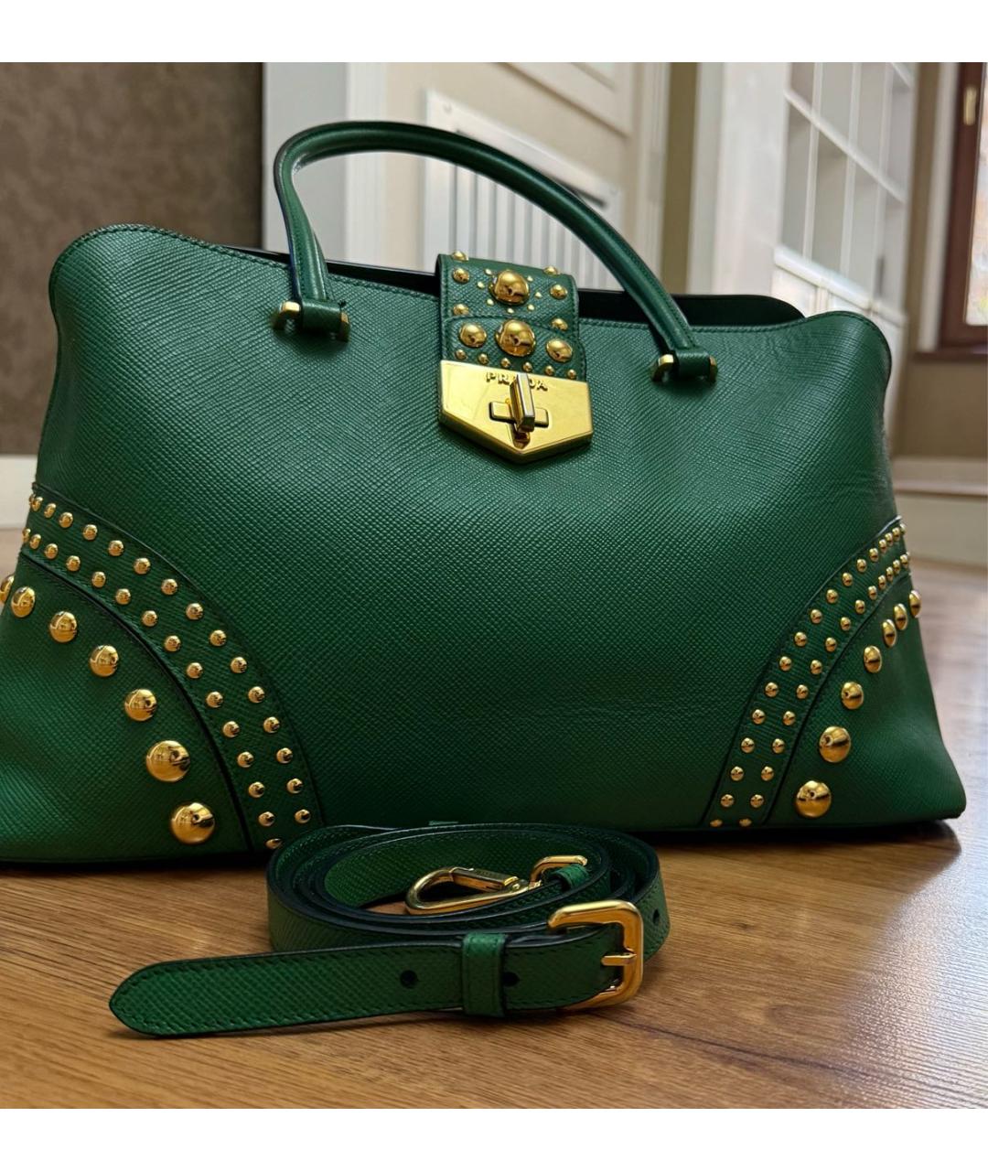 PRADA Зеленая кожаная сумка тоут, фото 7