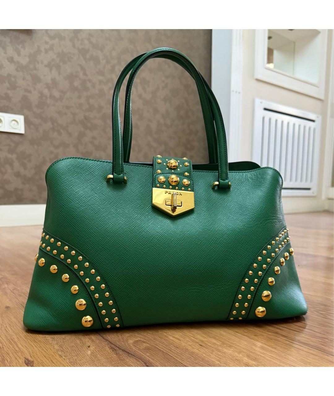 PRADA Зеленая кожаная сумка тоут, фото 8