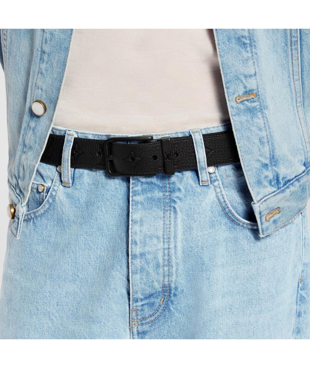 LOUIS VUITTON Черный кожаный ремень, фото 3