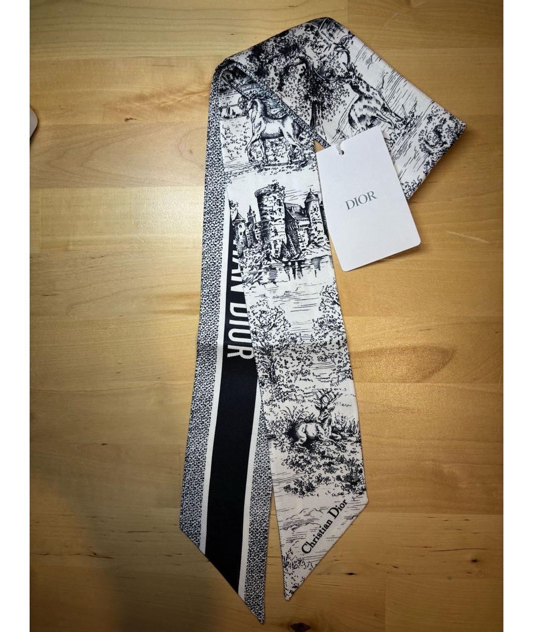 CHRISTIAN DIOR Темно-синий шелковый шарф, фото 5