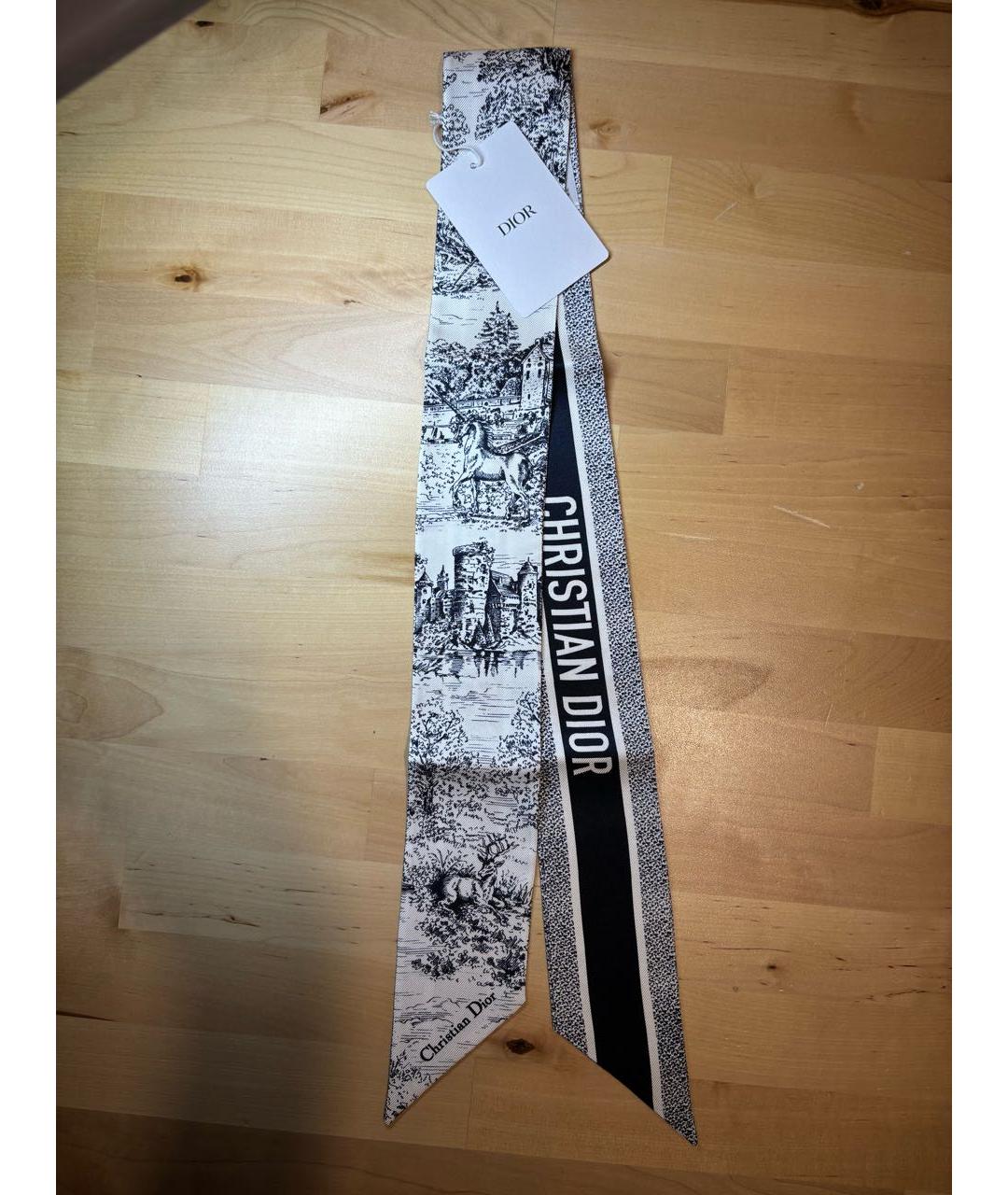 CHRISTIAN DIOR Темно-синий шелковый шарф, фото 6
