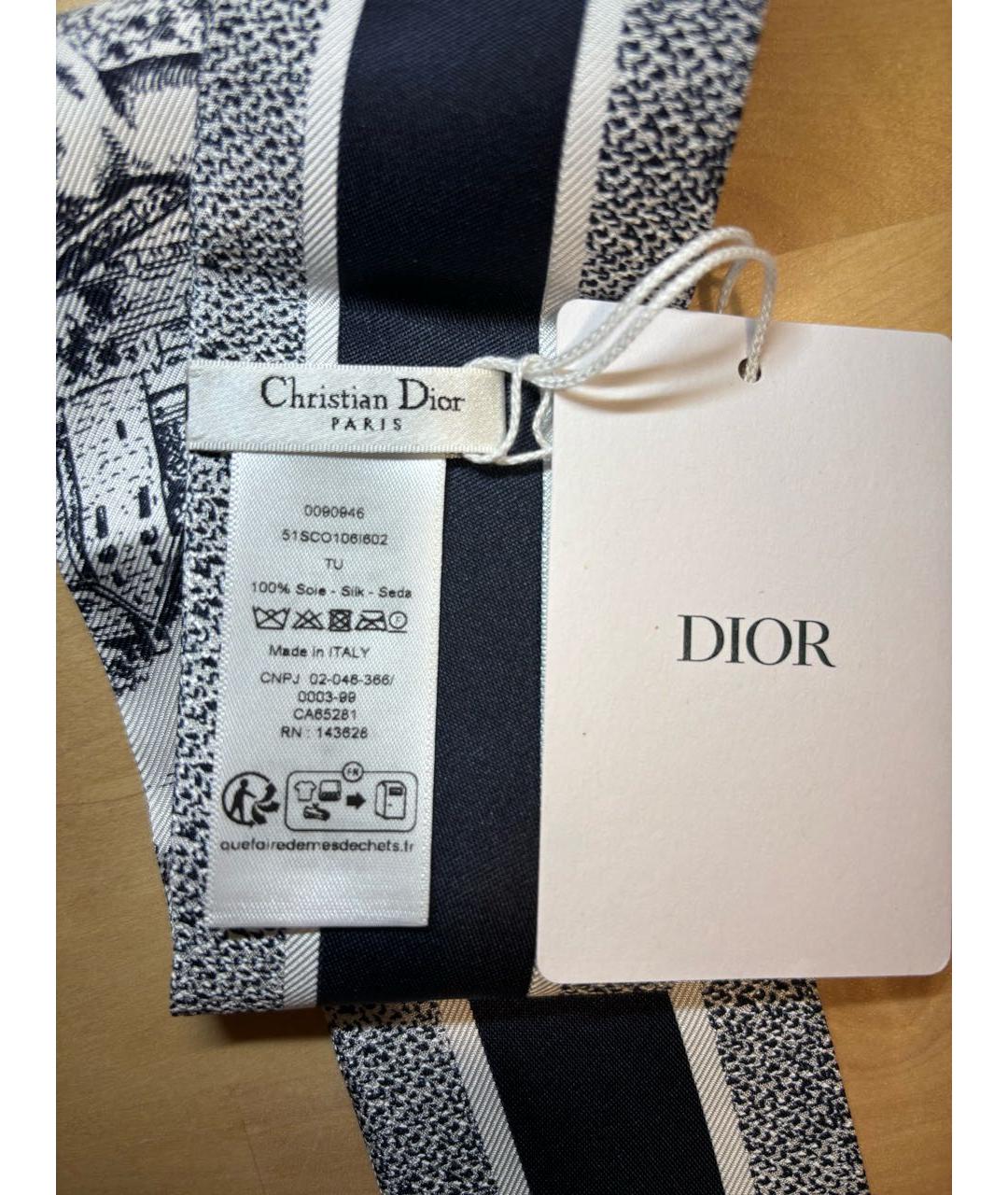 CHRISTIAN DIOR Темно-синий шелковый шарф, фото 3
