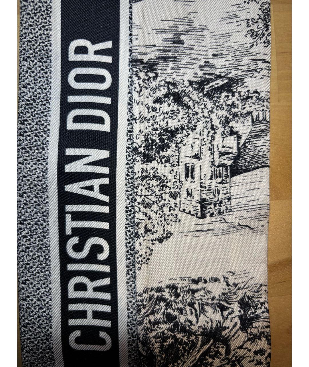 CHRISTIAN DIOR Темно-синий шелковый шарф, фото 2