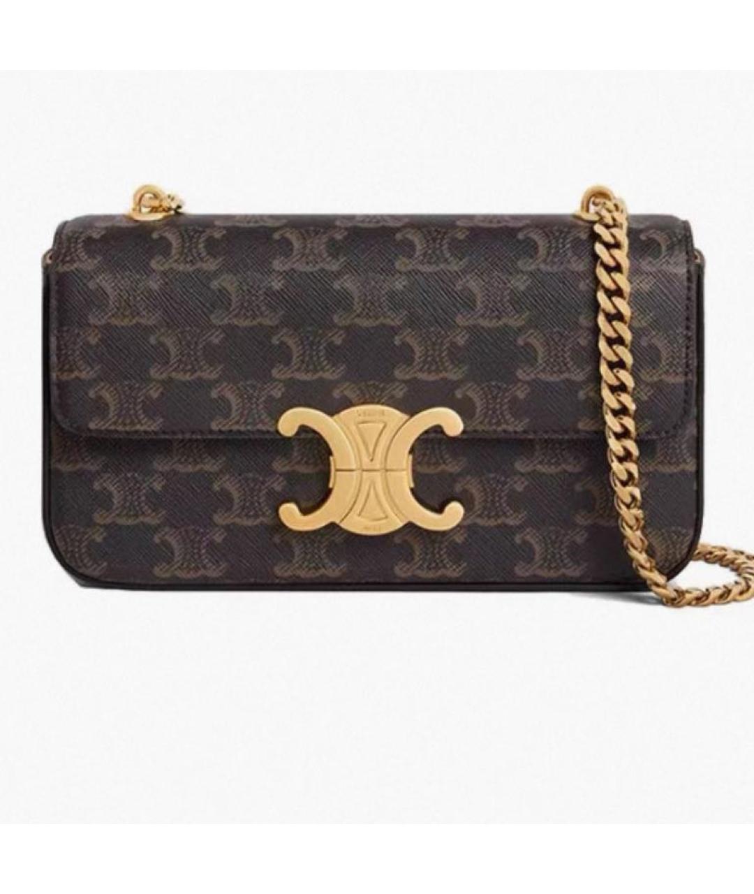 CELINE Коричневая кожаная сумка через плечо, фото 5