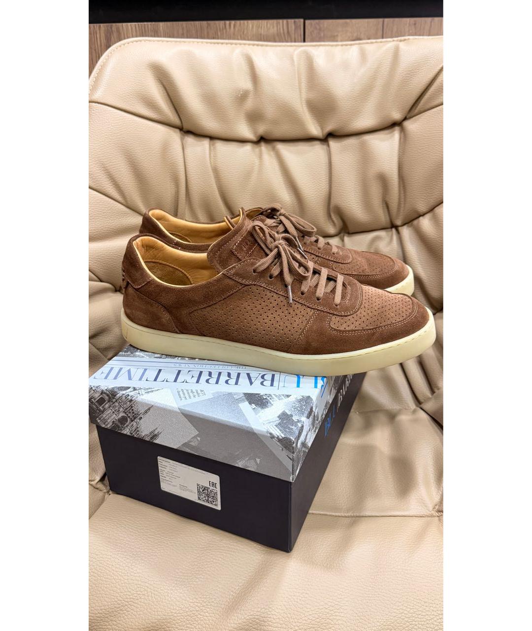 BARRETT Коричневые замшевые низкие кроссовки / кеды, фото 2