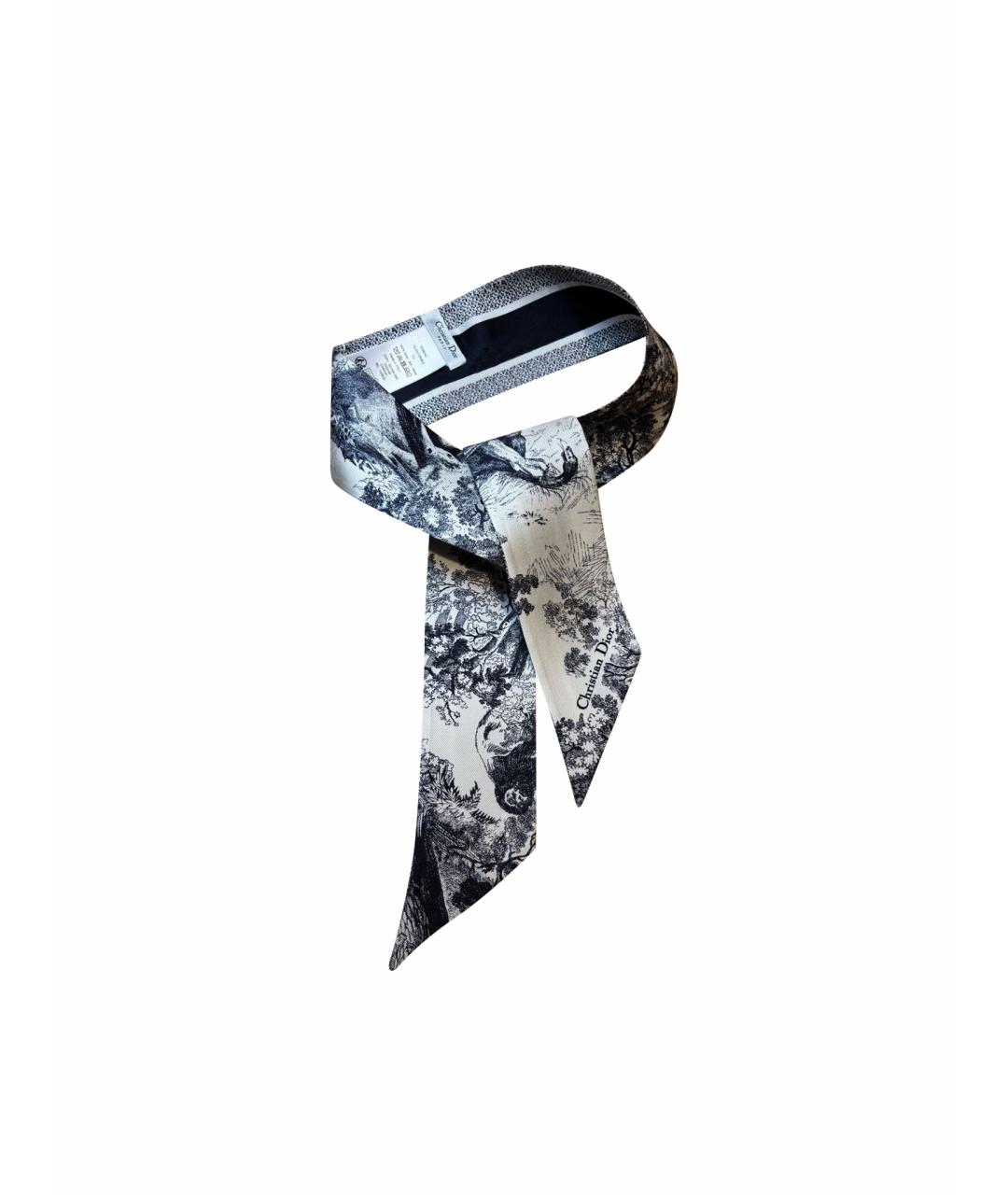 CHRISTIAN DIOR Темно-синий шелковый шарф, фото 1