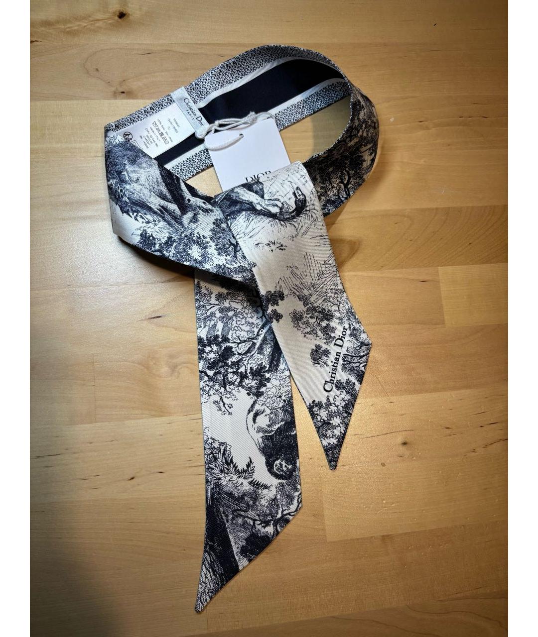 CHRISTIAN DIOR Темно-синий шелковый шарф, фото 5