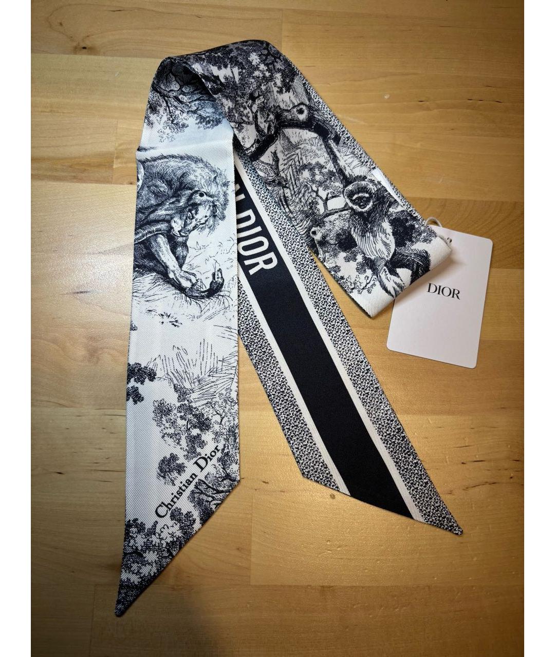 CHRISTIAN DIOR Темно-синий шелковый шарф, фото 4
