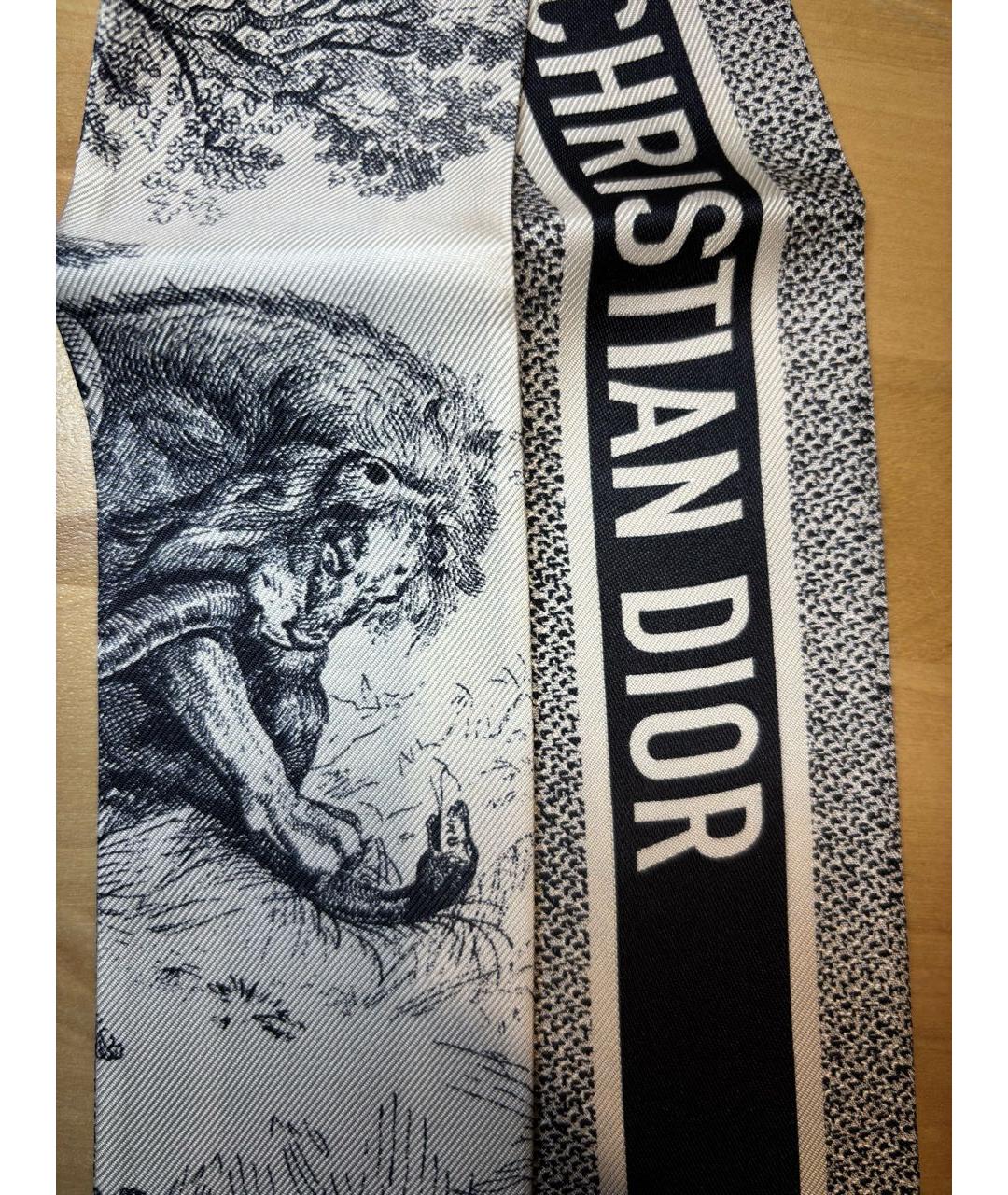 CHRISTIAN DIOR Темно-синий шелковый шарф, фото 2