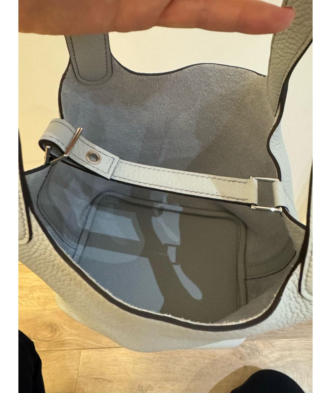 HERMES Голубая кожаная сумка с короткими ручками, фото 4