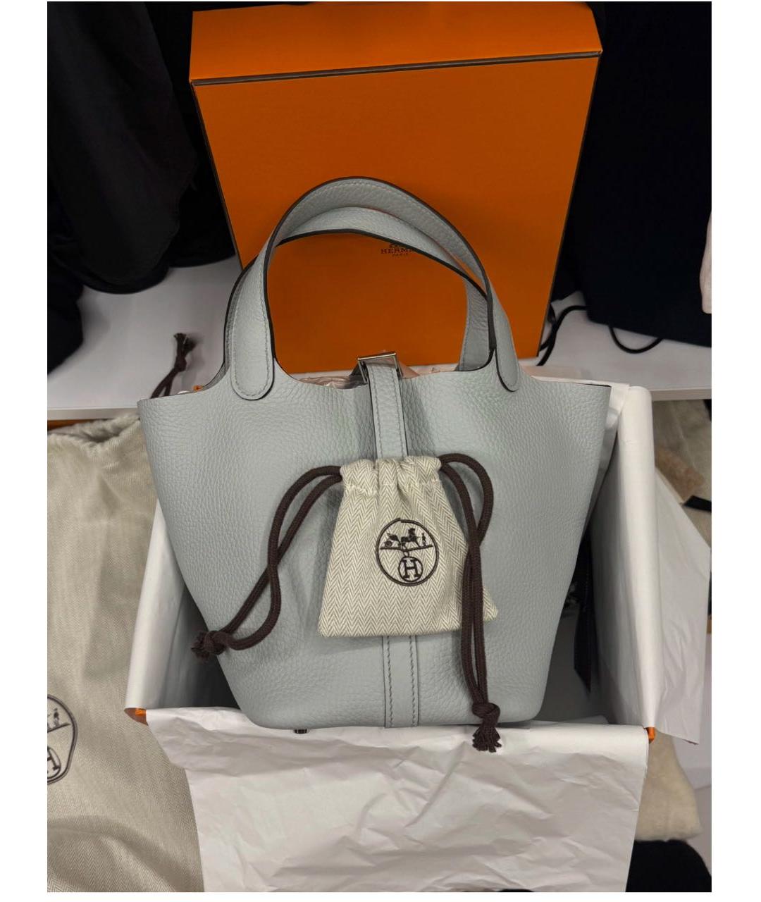 HERMES Голубая кожаная сумка с короткими ручками, фото 8