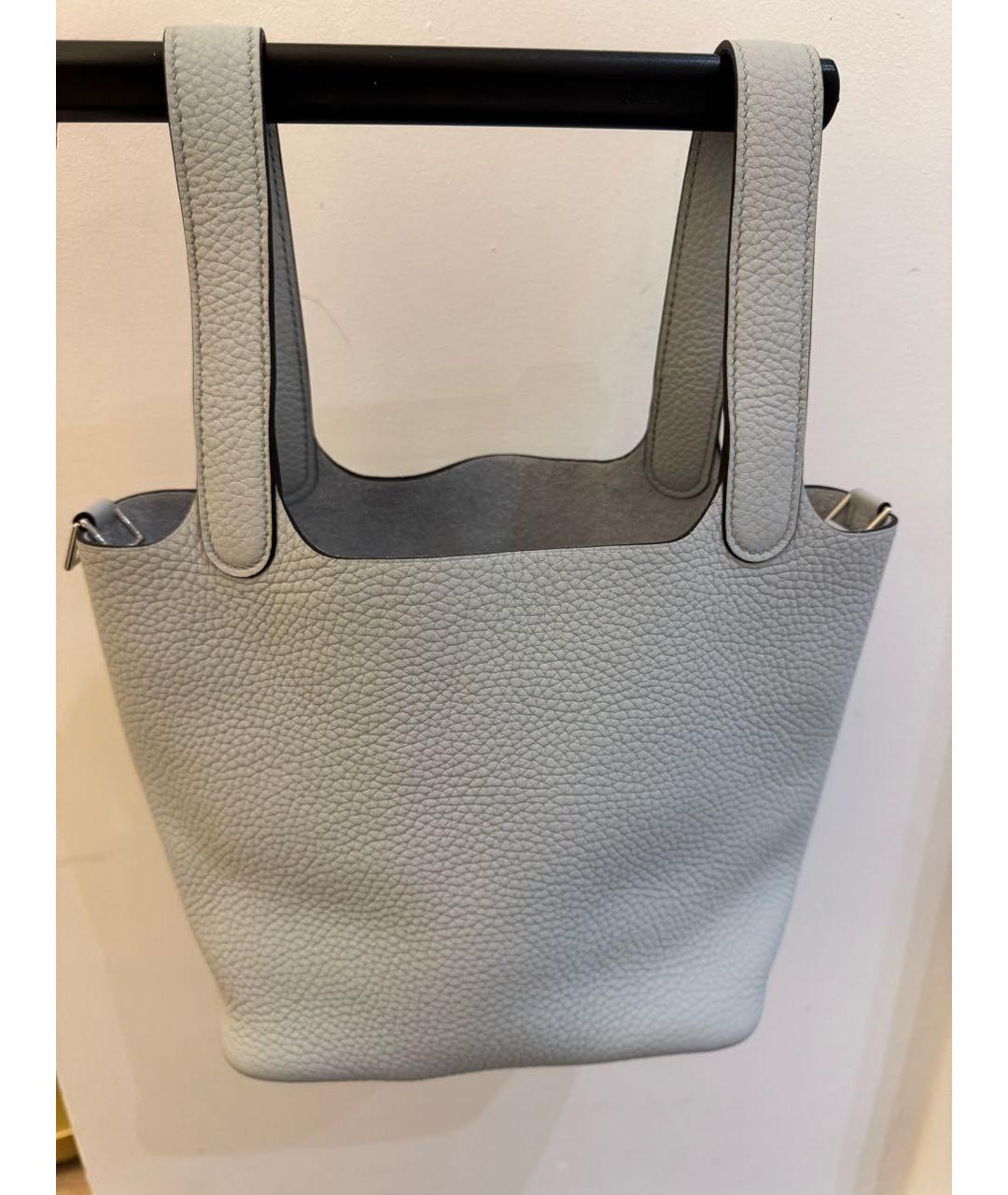 HERMES Голубая кожаная сумка с короткими ручками, фото 2