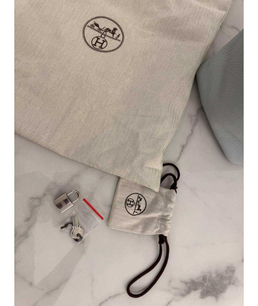 HERMES Голубая кожаная сумка с короткими ручками, фото 7