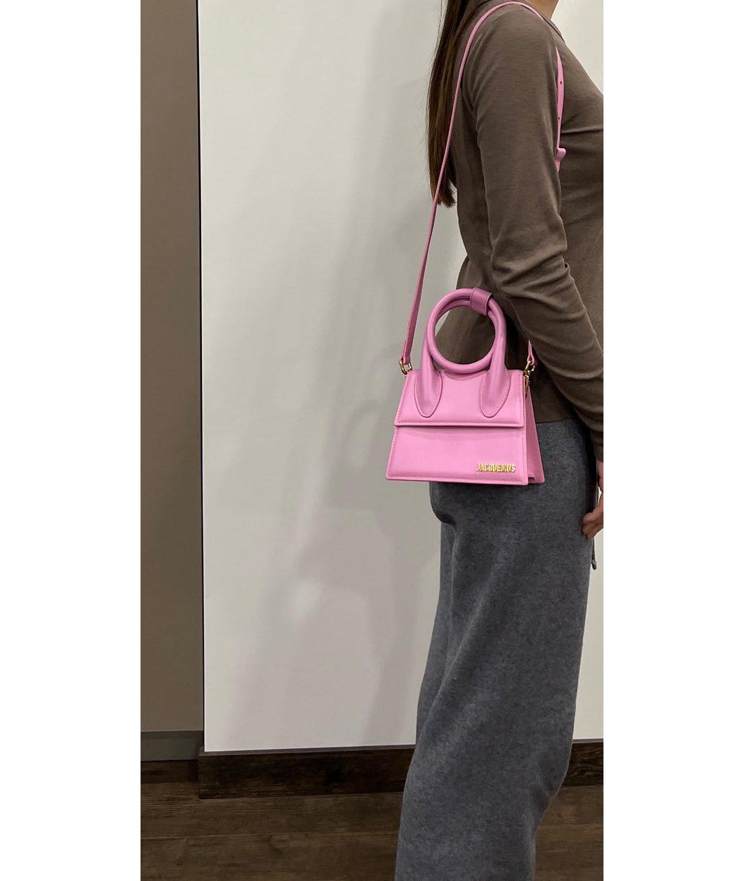 JACQUEMUS Розовая кожаная сумка с короткими ручками, фото 5