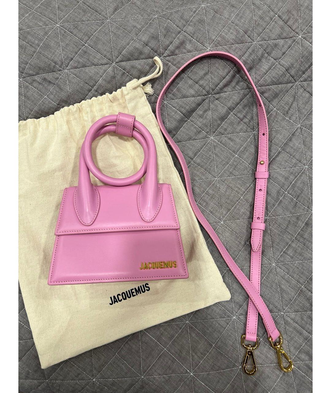 JACQUEMUS Розовая кожаная сумка с короткими ручками, фото 2