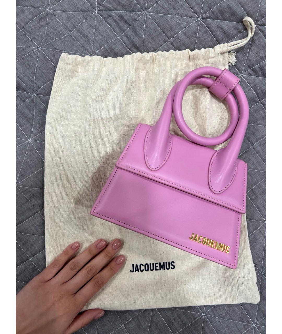 JACQUEMUS Розовая кожаная сумка с короткими ручками, фото 8
