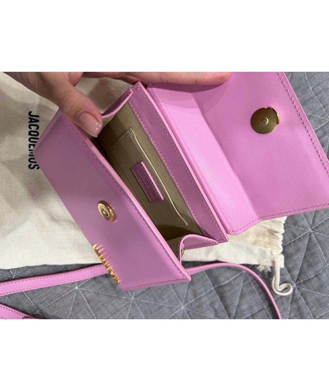 JACQUEMUS Розовая кожаная сумка с короткими ручками, фото 4