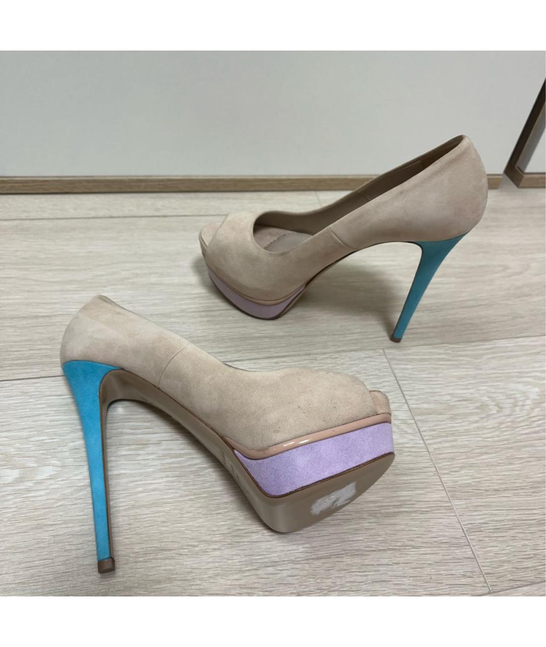 LE SILLA Бежевые замшевые туфли, фото 5