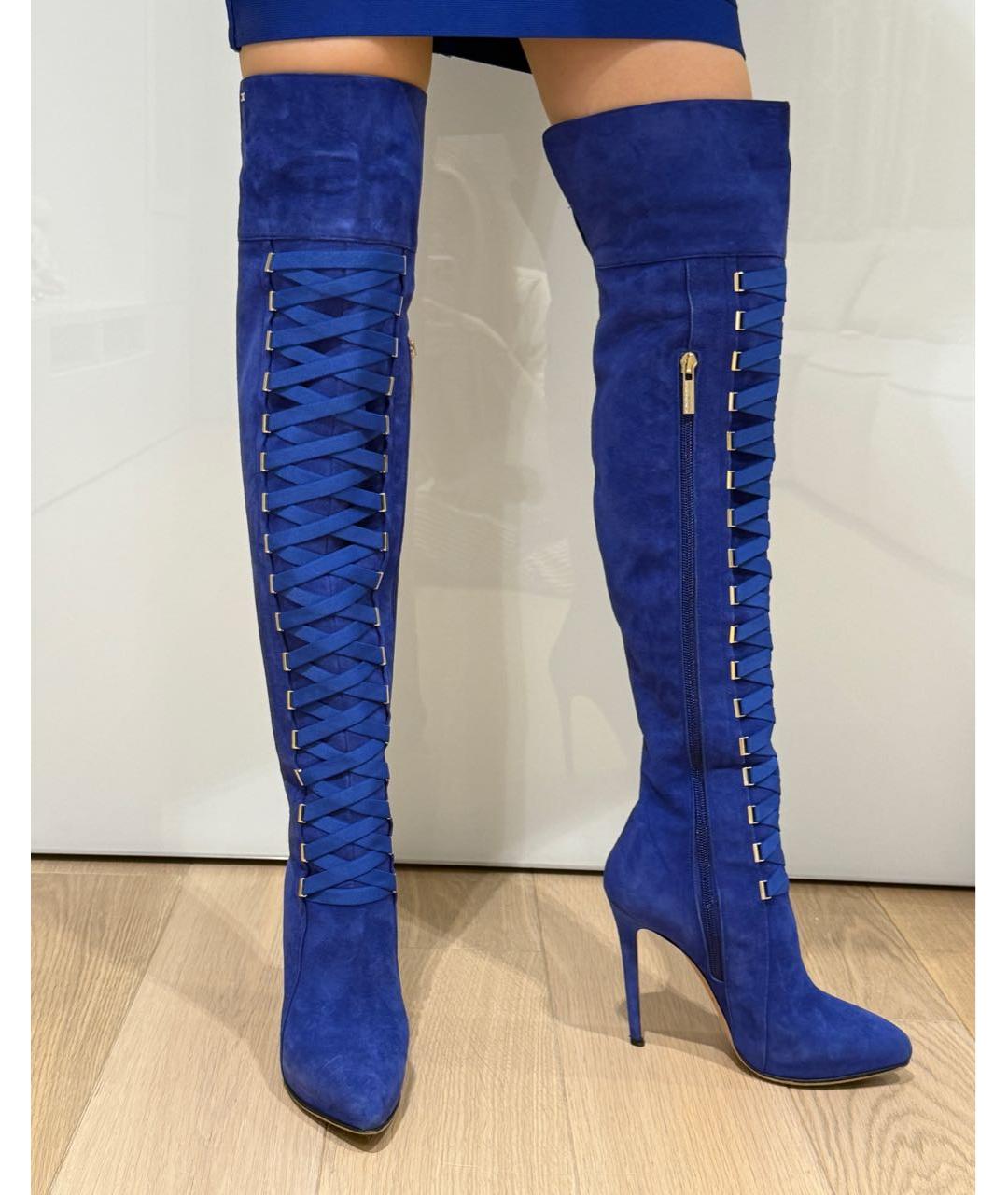 ELISABETTA FRANCHI Синие замшевые ботфорты, фото 5