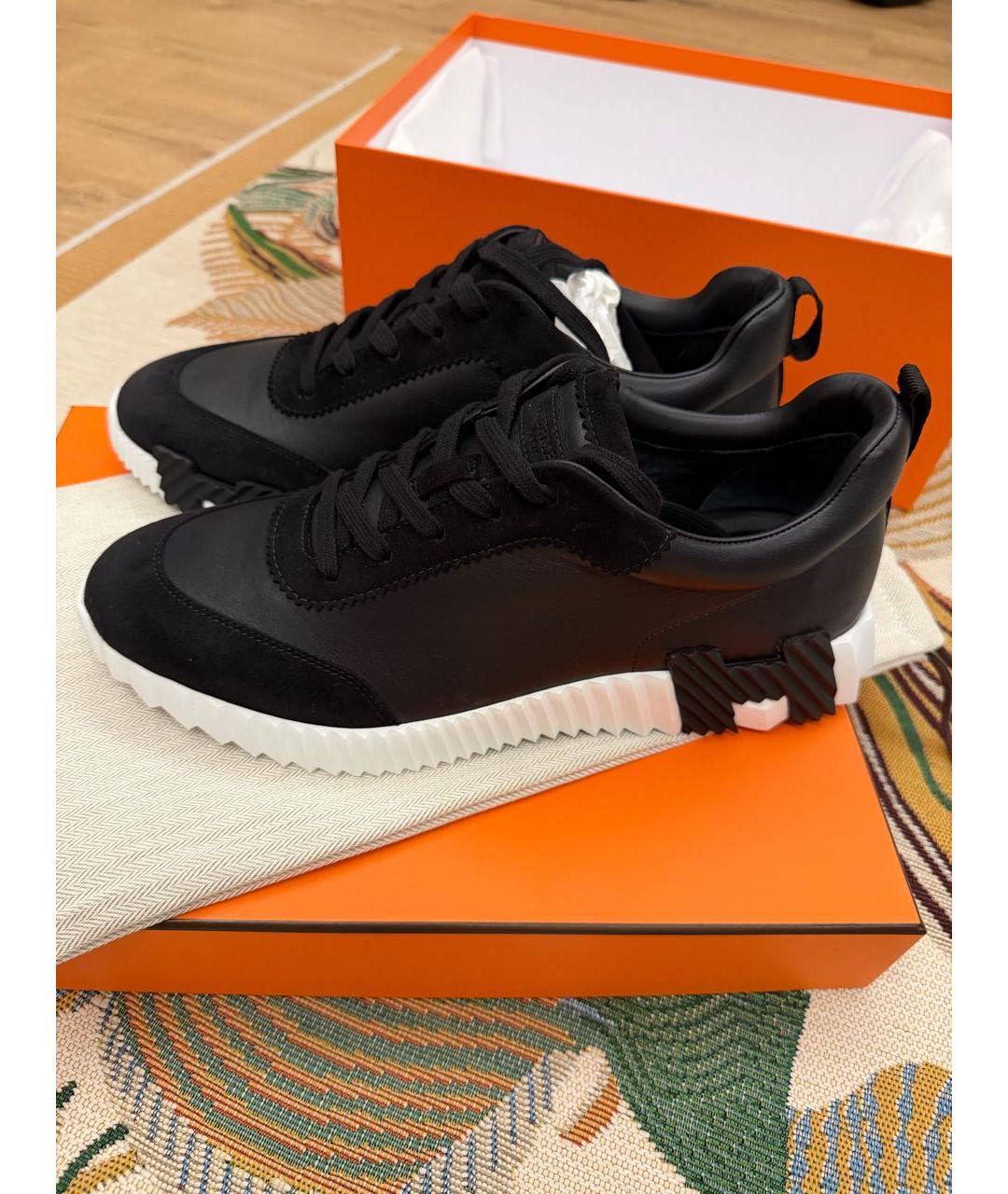 HERMES Черные кожаные низкие кроссовки / кеды, фото 4