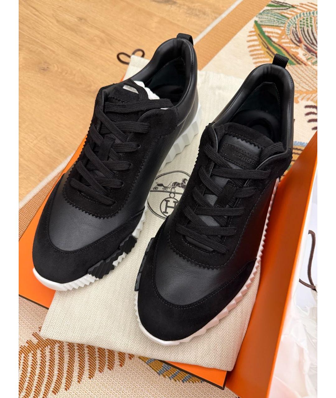 HERMES Черные кожаные низкие кроссовки / кеды, фото 2