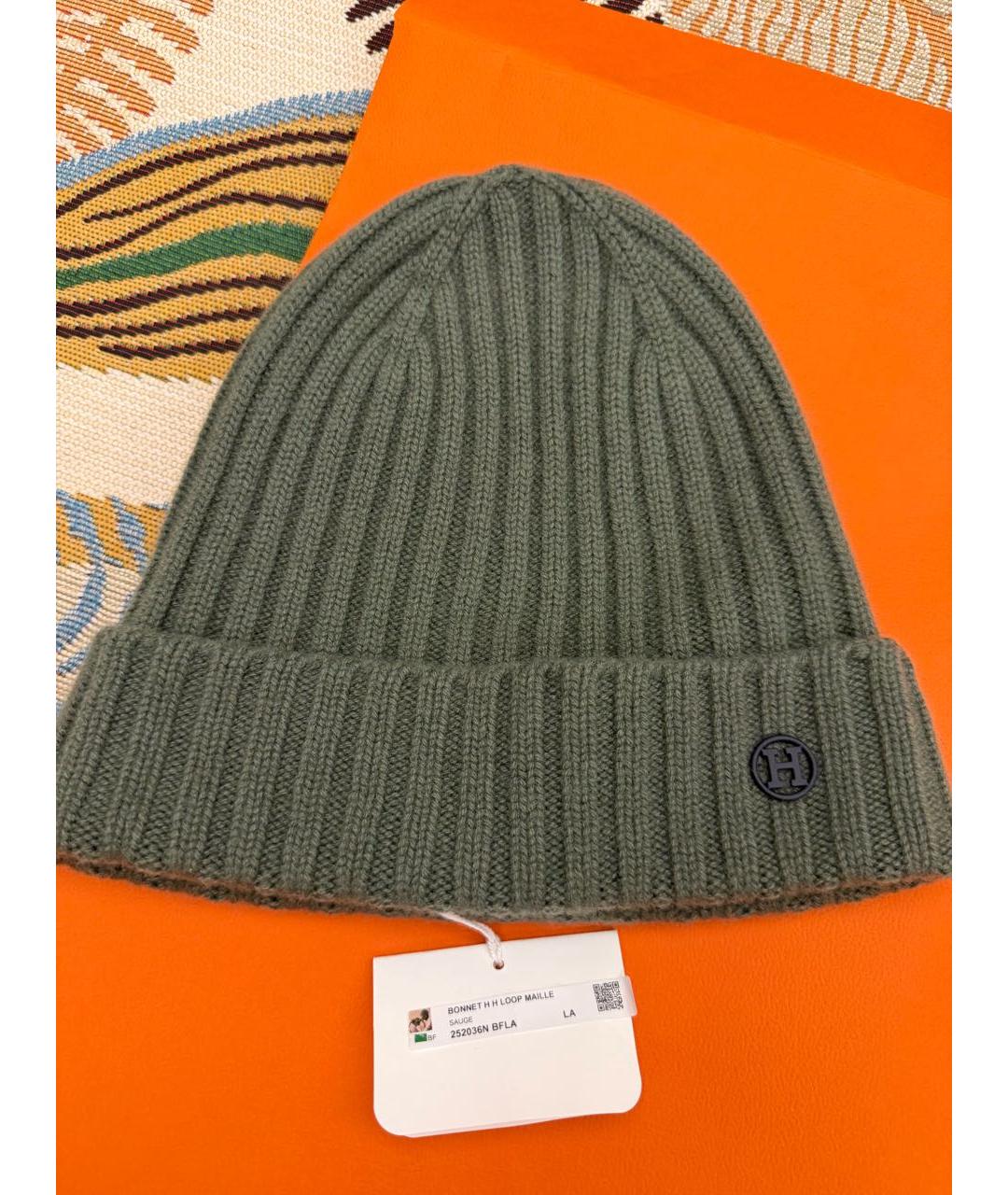 HERMES Зеленая кашемировая шапка, фото 5