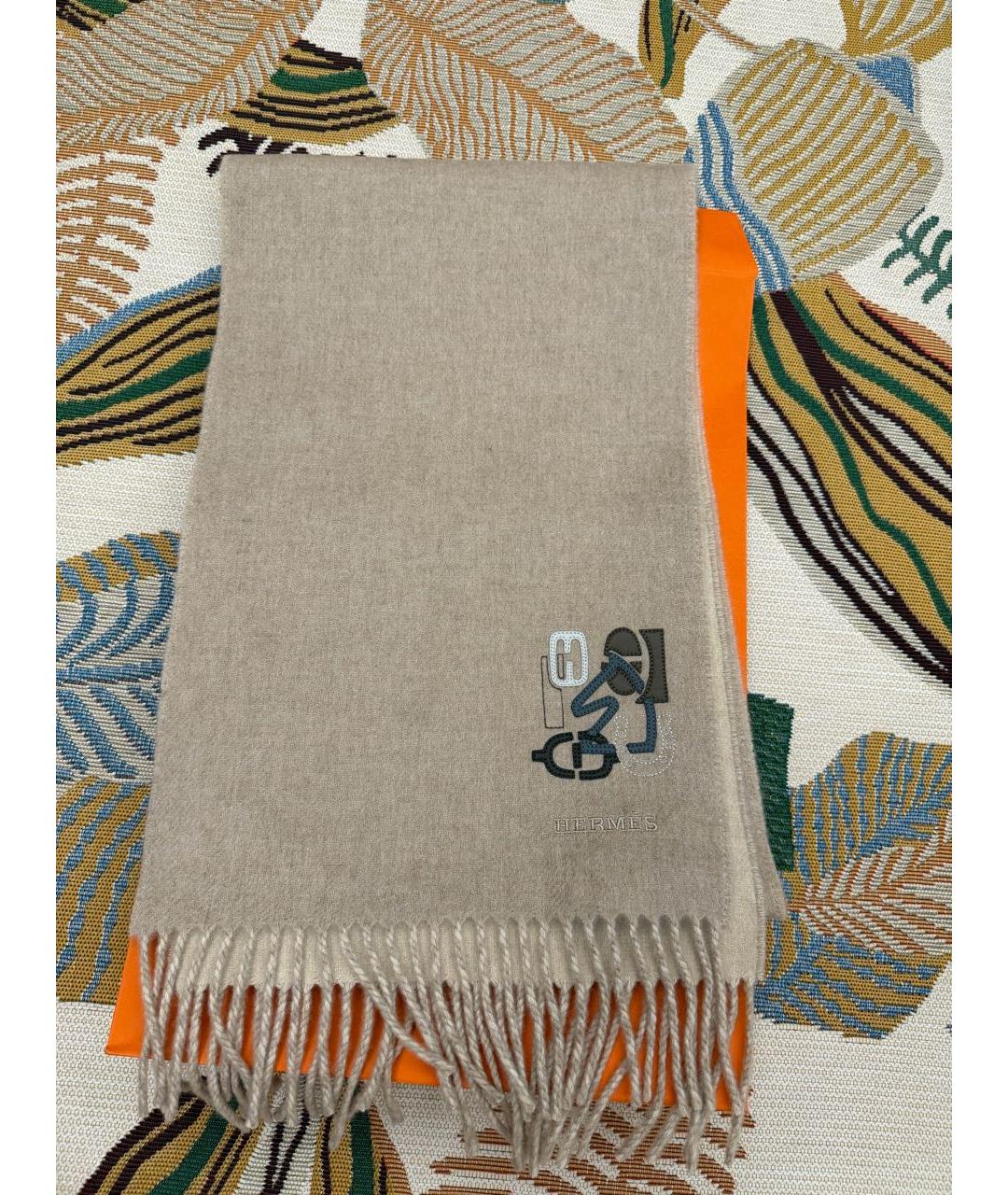 HERMES Бежевый кашемировый шарф, фото 5