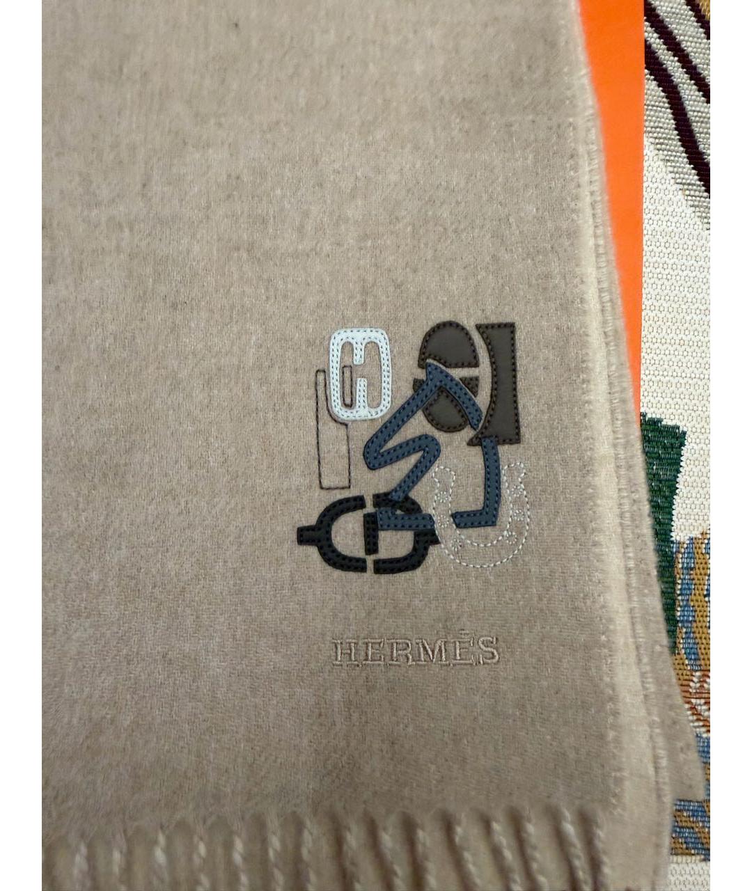 HERMES Бежевый кашемировый шарф, фото 3