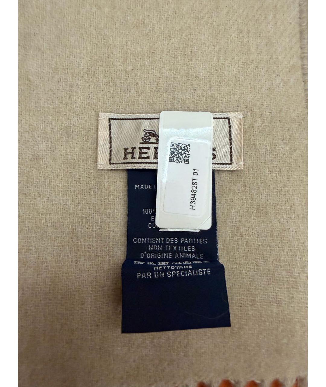 HERMES Бежевый кашемировый шарф, фото 4