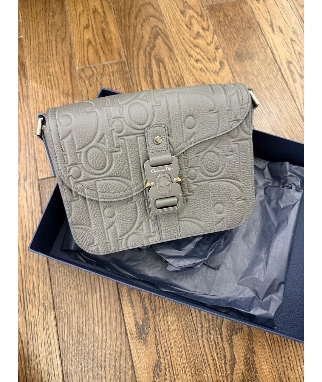 CHRISTIAN DIOR Серая кожаная сумка на плечо, фото 6