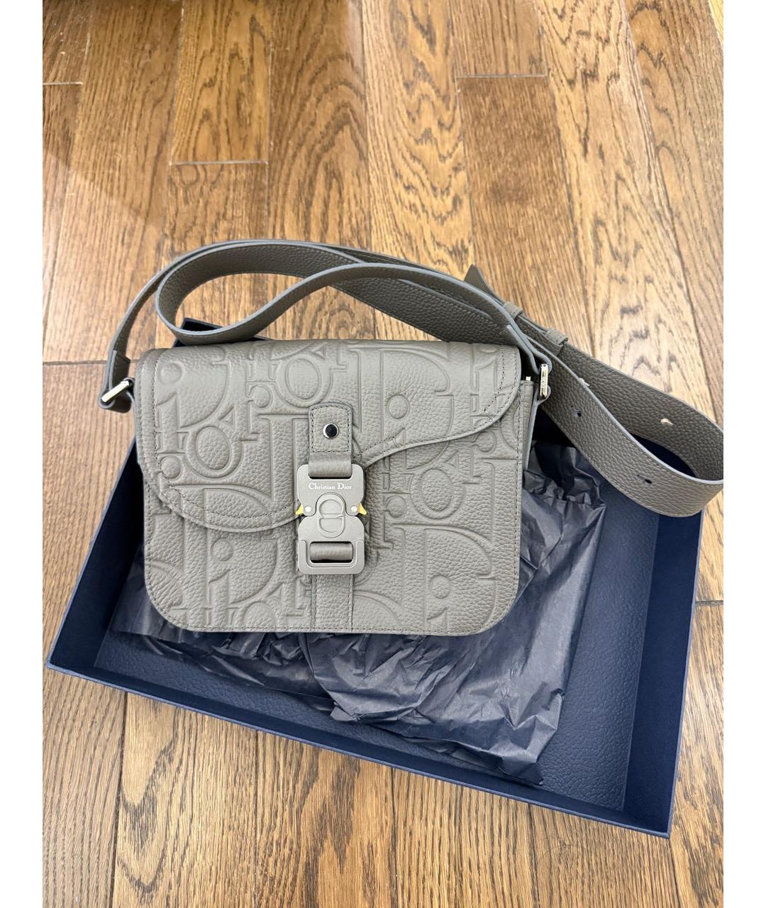 CHRISTIAN DIOR Серая кожаная сумка на плечо, фото 4