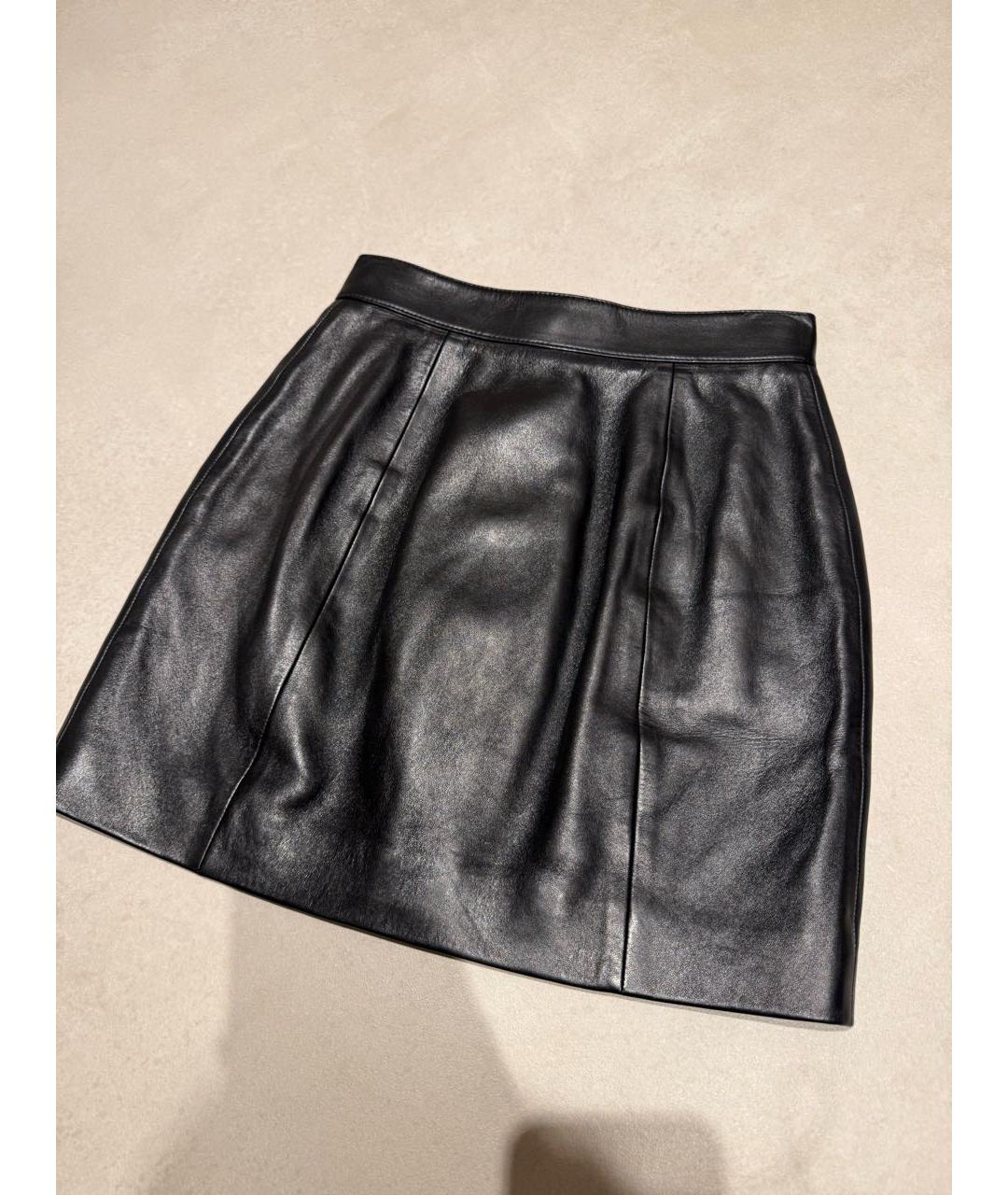 SAINT LAURENT Черная кожаная юбка мини, фото 3