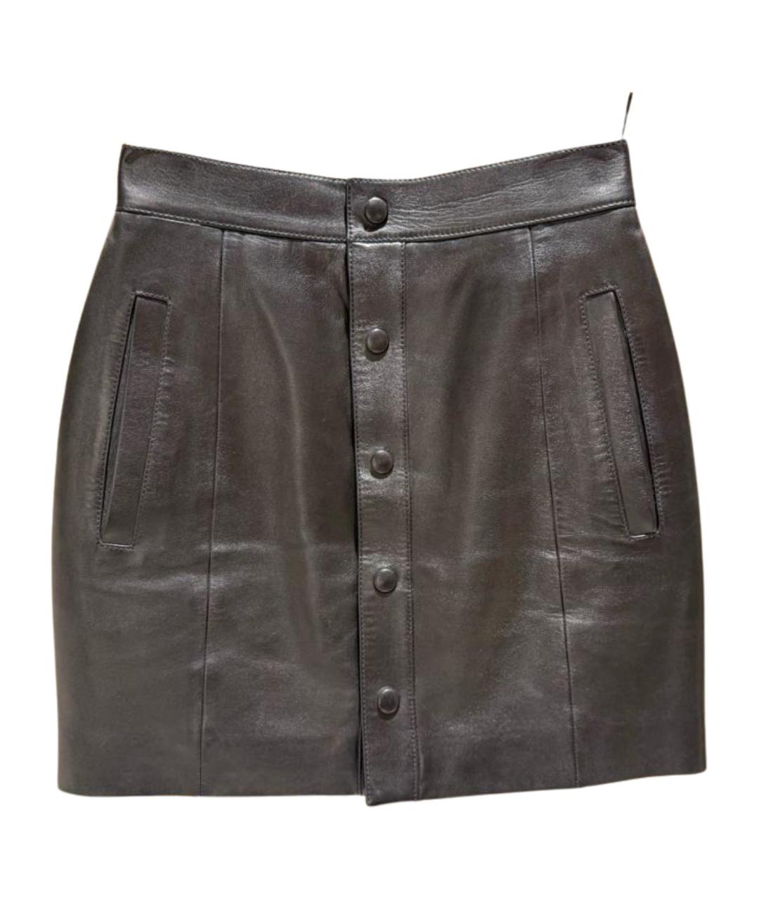 SAINT LAURENT Черная кожаная юбка мини, фото 1