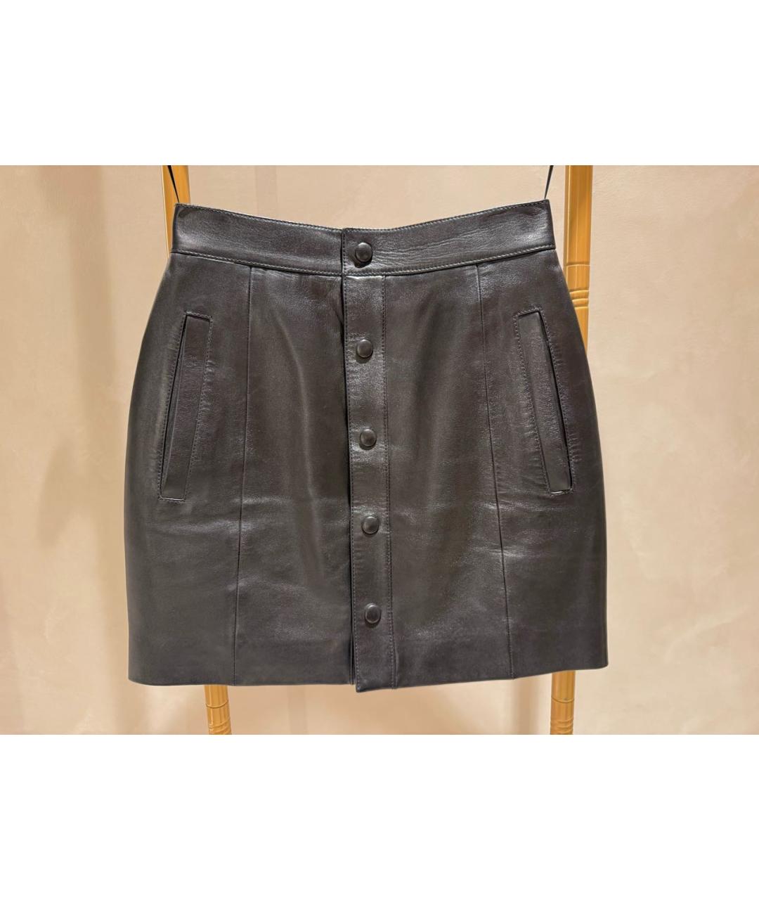 SAINT LAURENT Черная кожаная юбка мини, фото 8