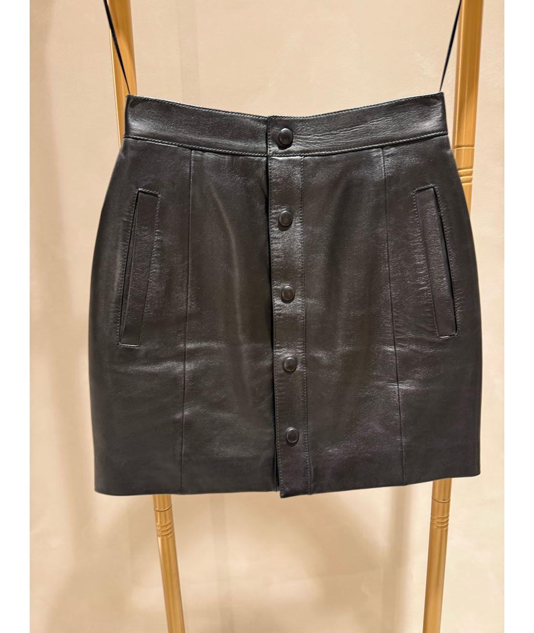 SAINT LAURENT Черная кожаная юбка мини, фото 4