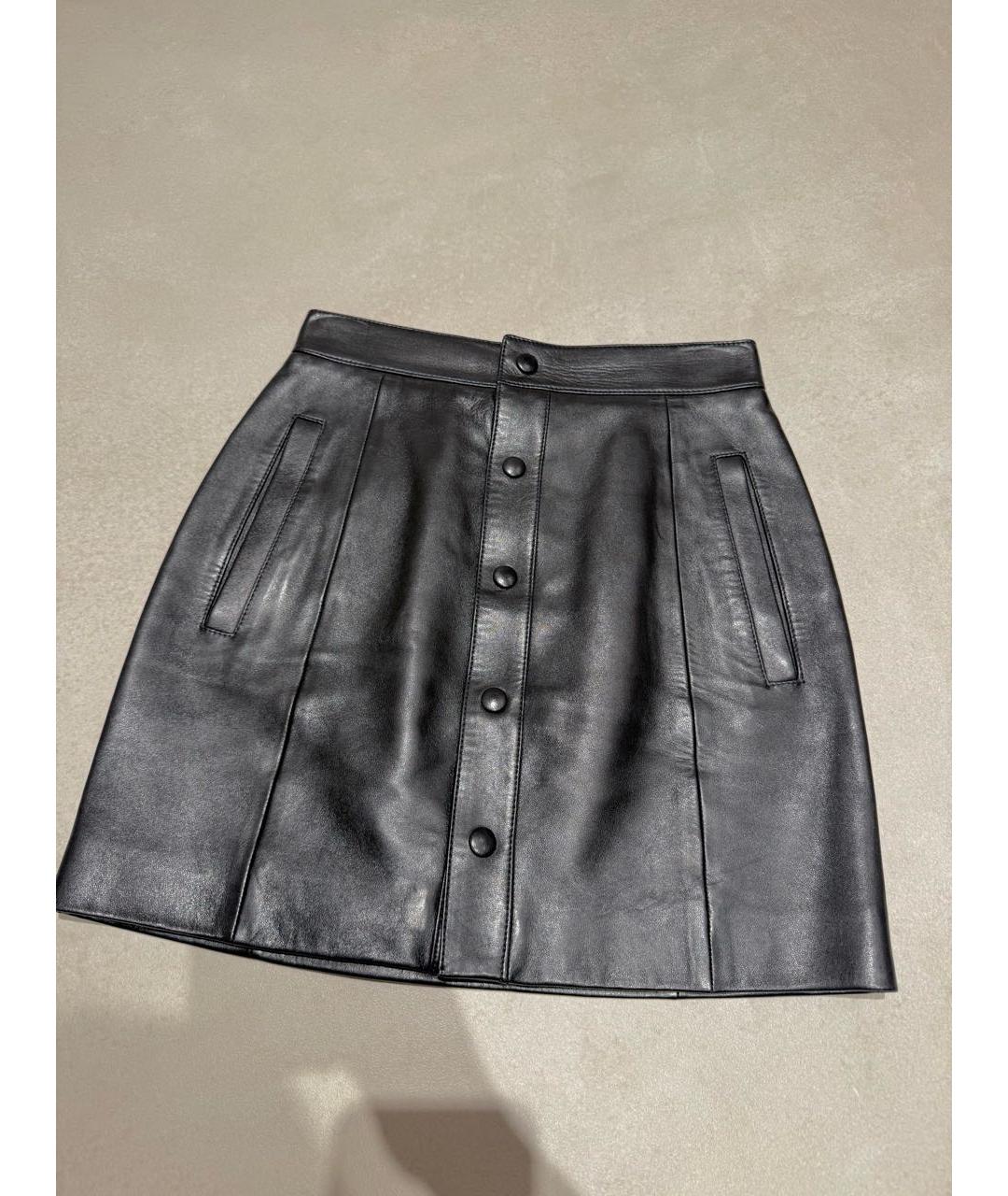SAINT LAURENT Черная кожаная юбка мини, фото 2
