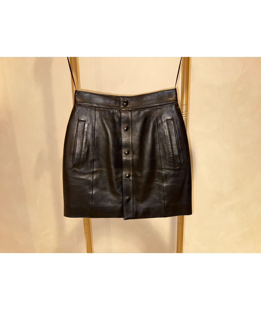 SAINT LAURENT Черная кожаная юбка мини, фото 5