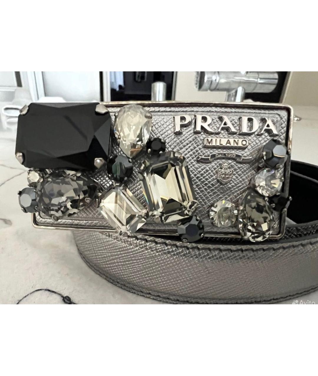 PRADA Серебрянный кожаный ремень, фото 2