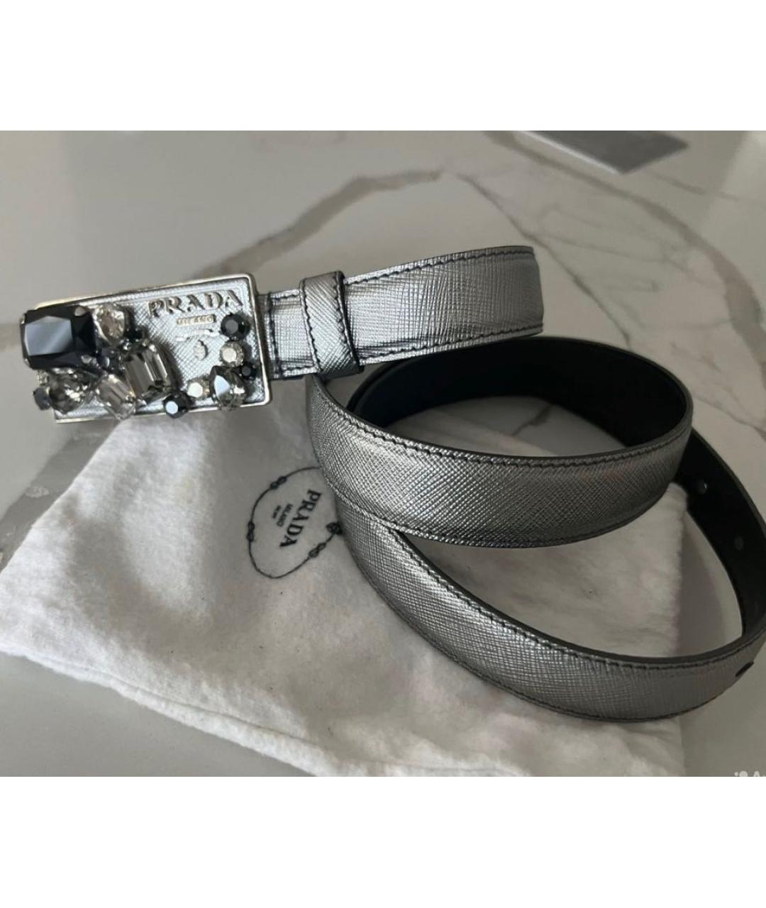 PRADA Серебрянный кожаный ремень, фото 3