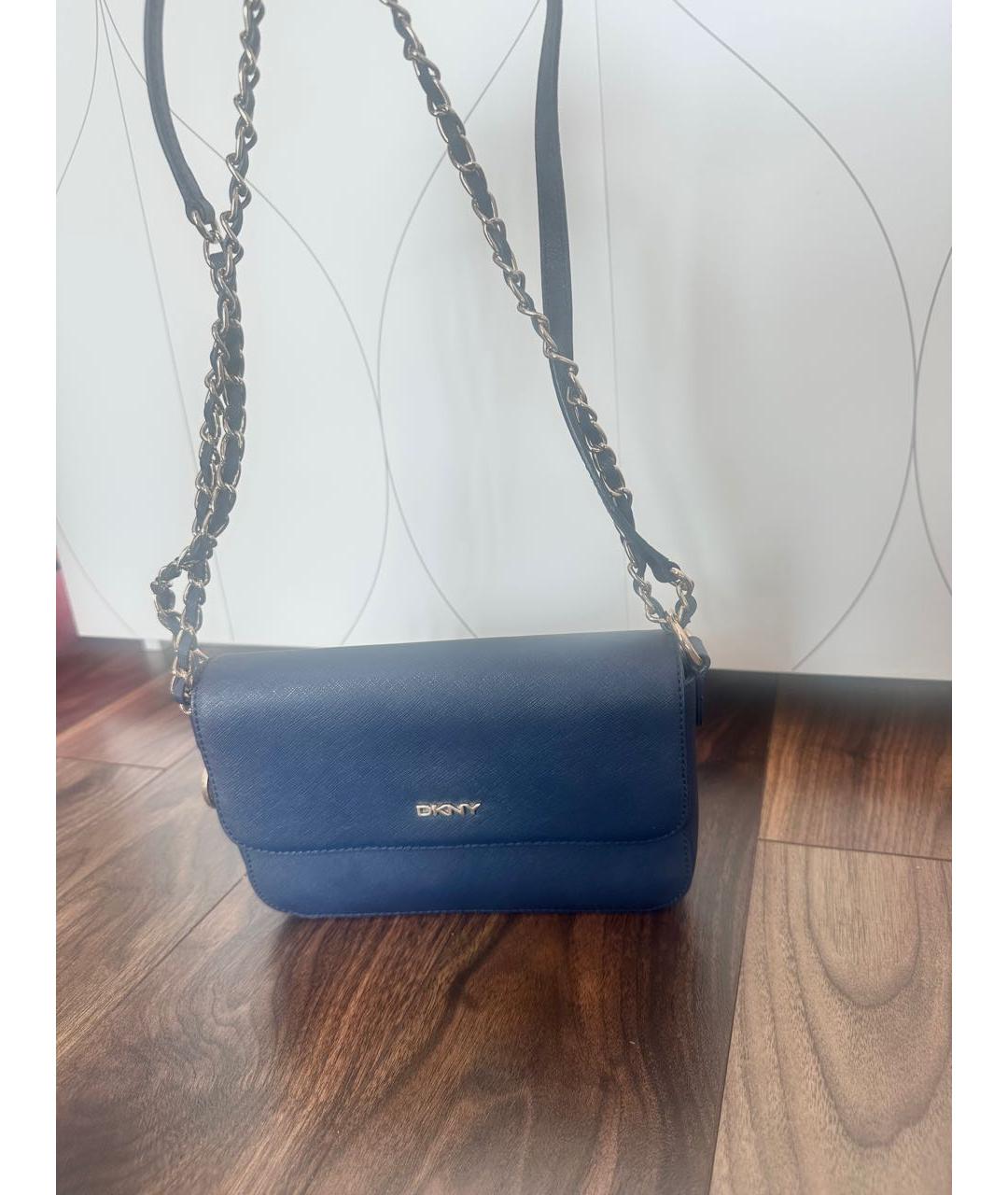 DKNY Темно-синяя кожаная сумка через плечо, фото 8