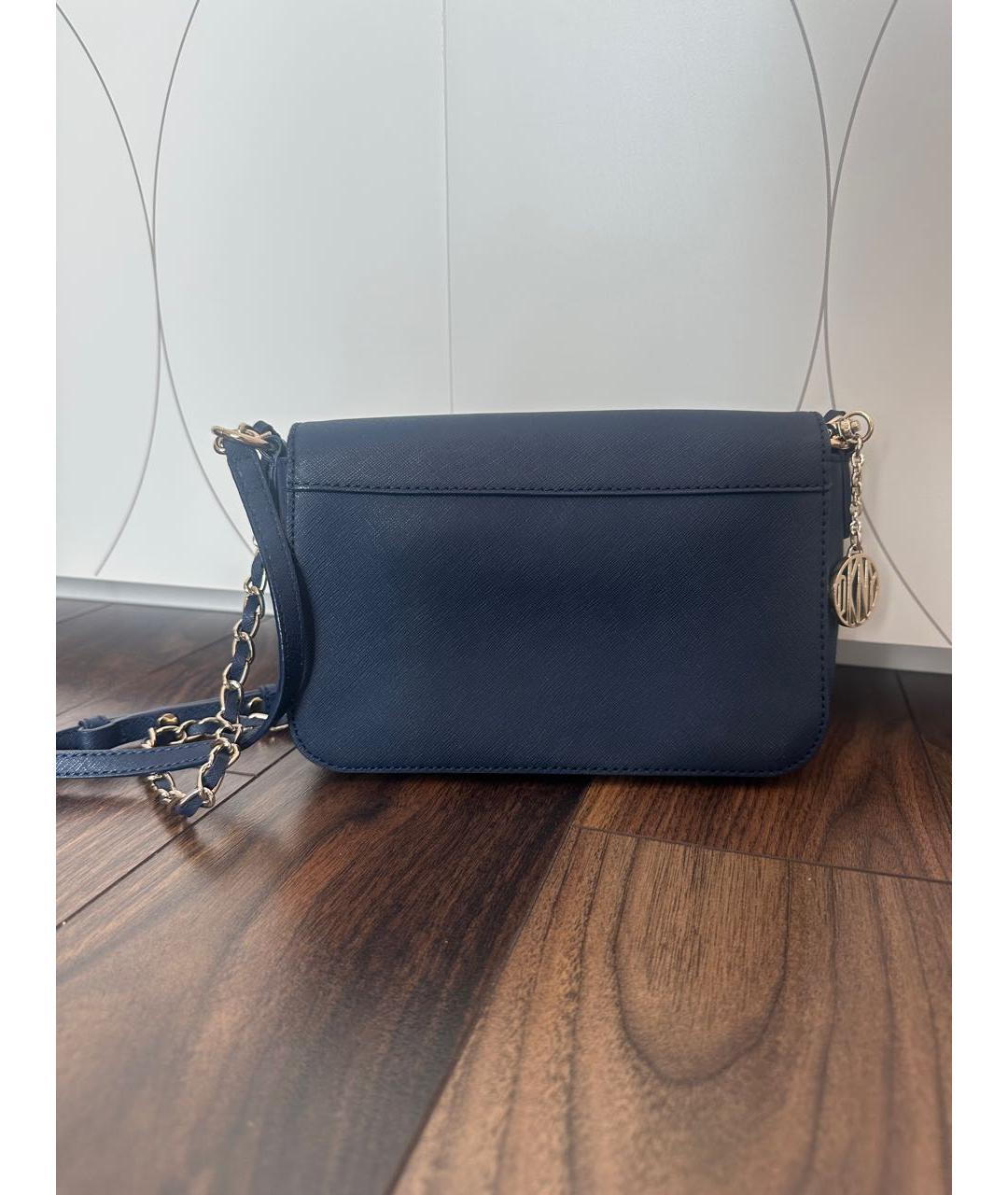 DKNY Темно-синяя кожаная сумка через плечо, фото 3