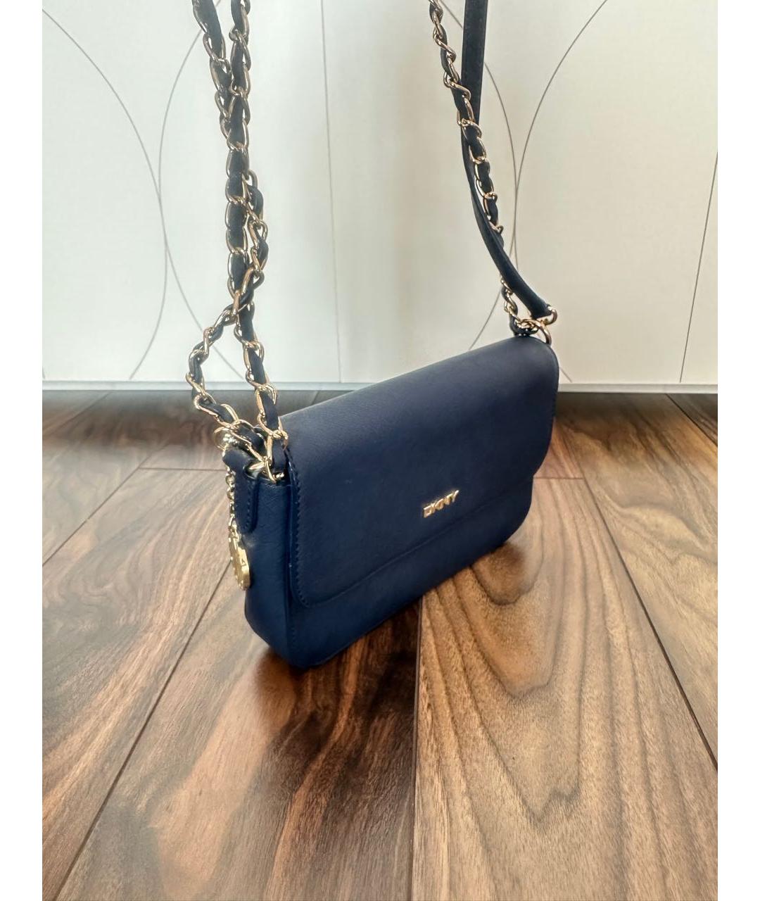 DKNY Темно-синяя кожаная сумка через плечо, фото 2
