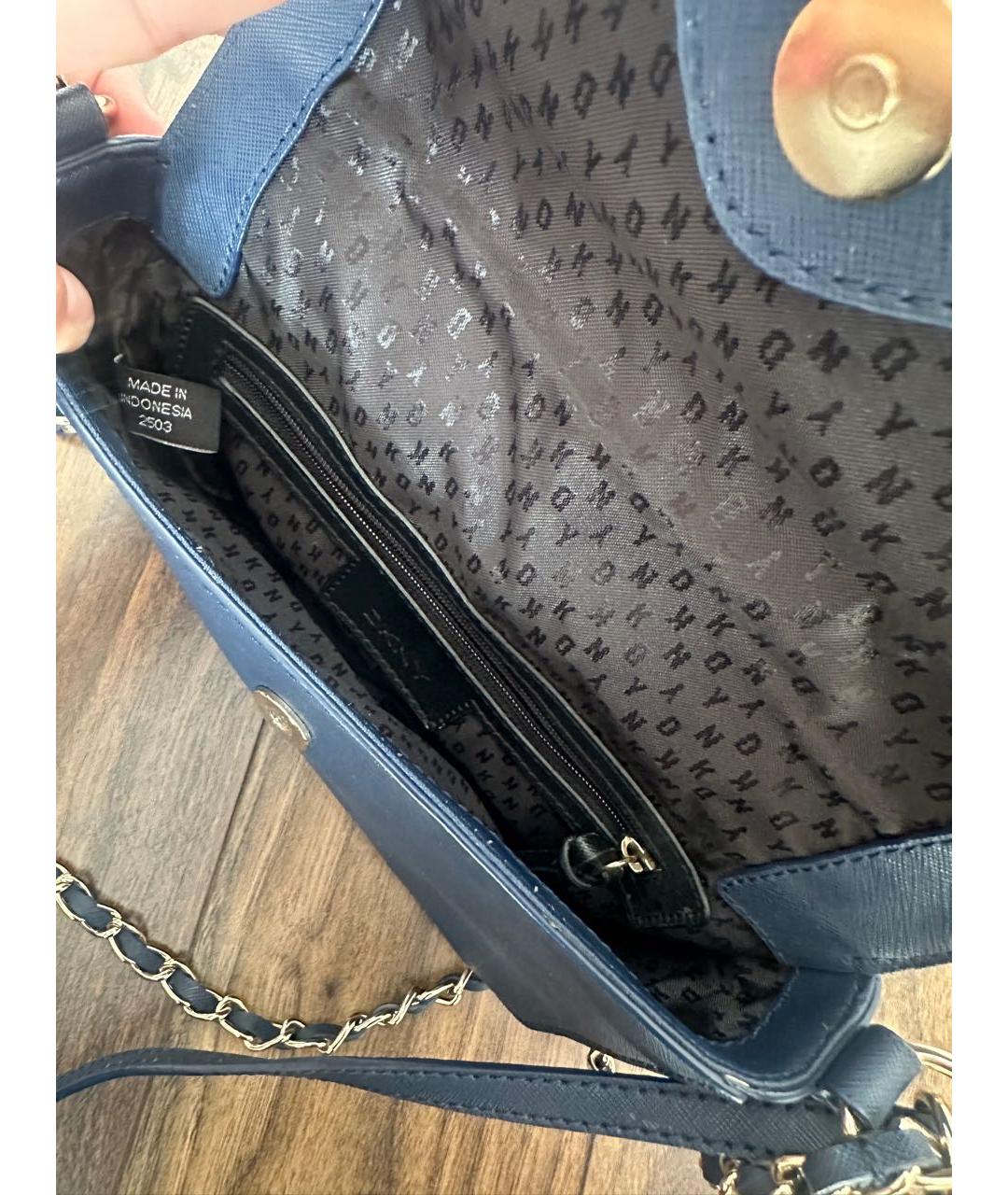 DKNY Темно-синяя кожаная сумка через плечо, фото 4