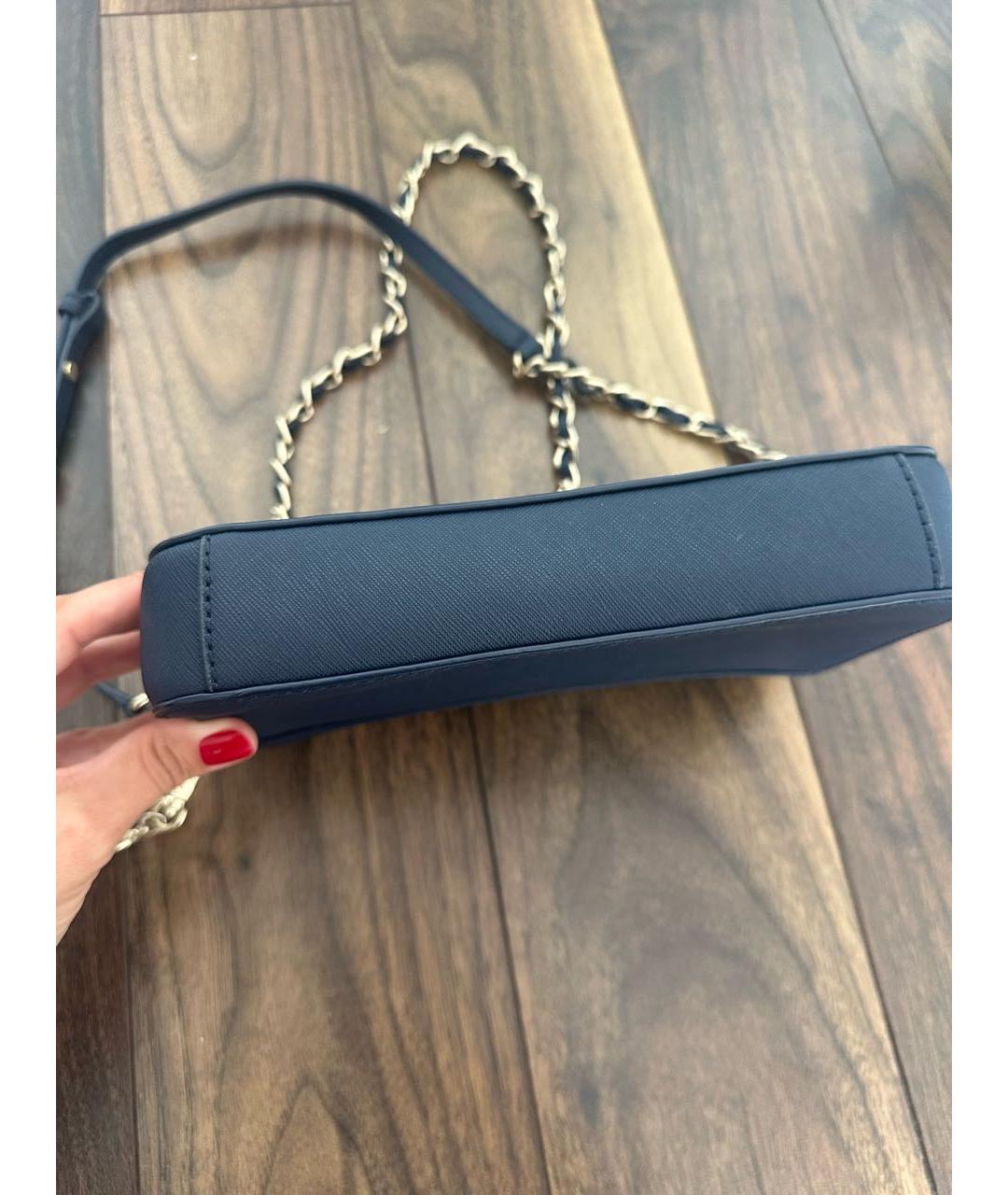 DKNY Темно-синяя кожаная сумка через плечо, фото 5