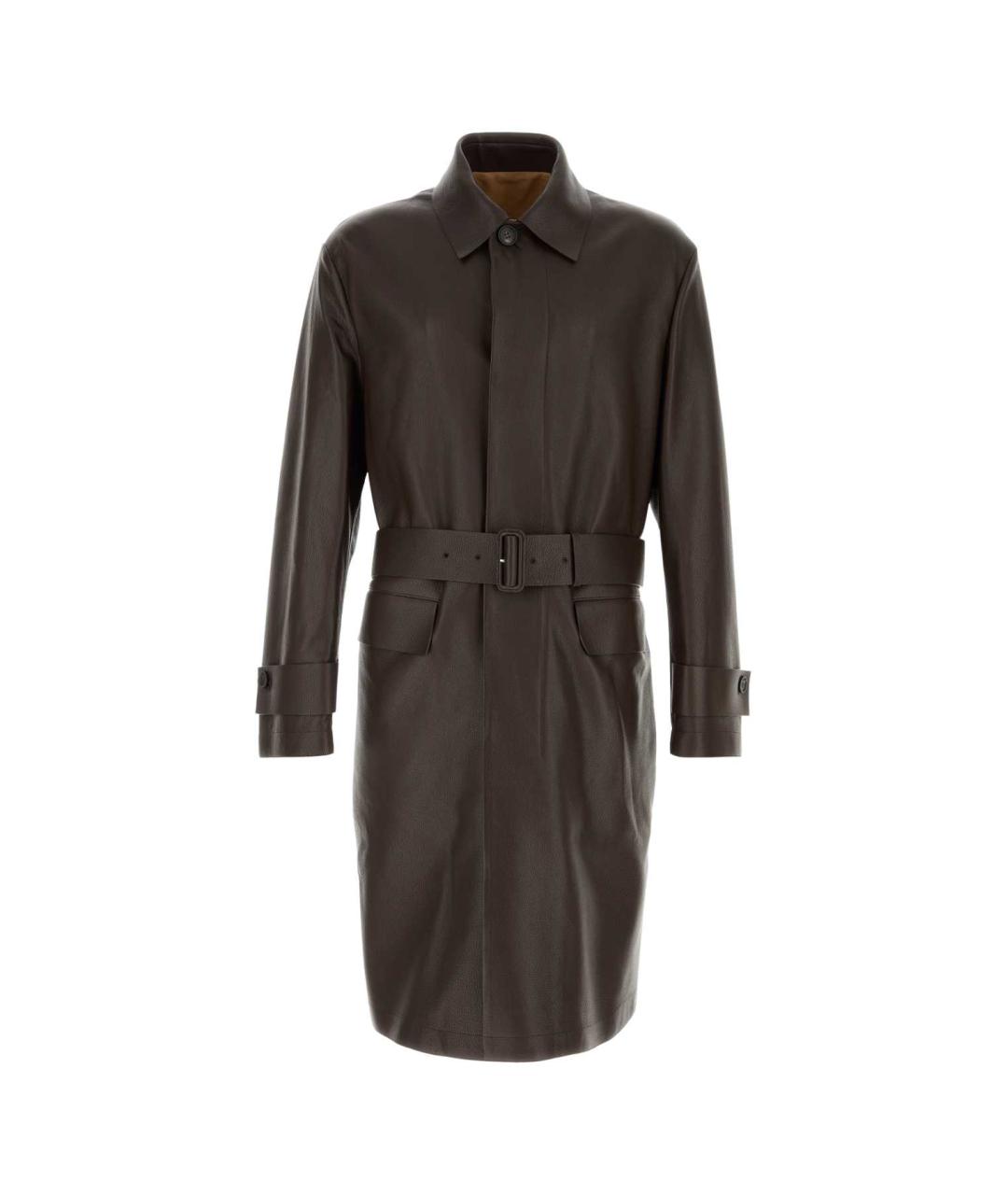 FERRAGAMO Коричневое кожаное пальто, фото 1