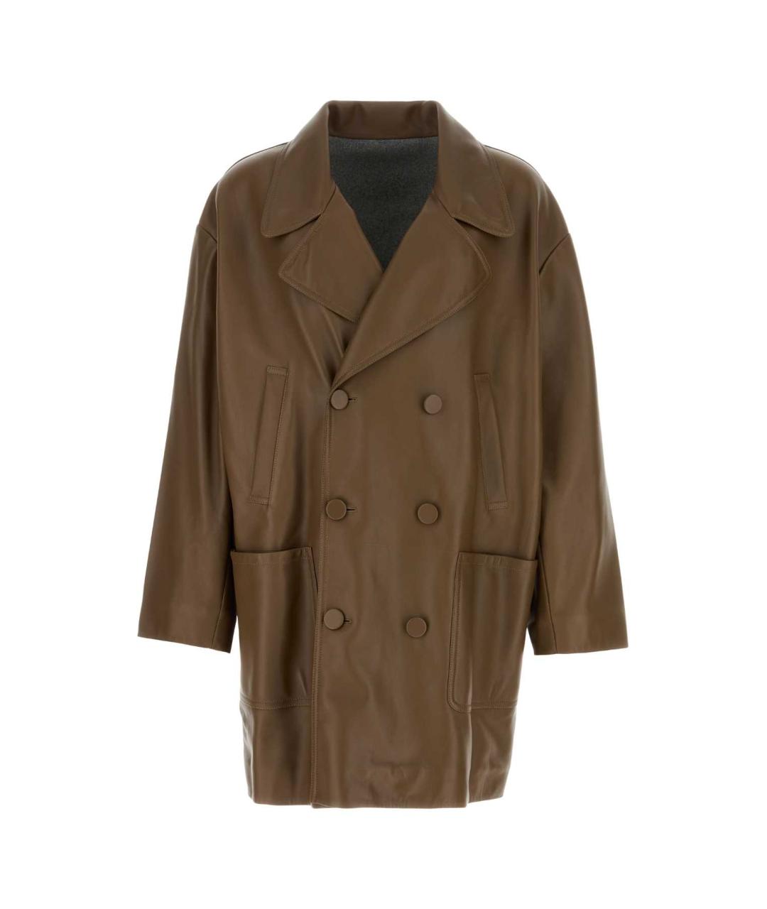 FENDI Коричневое кожаное пальто, фото 1