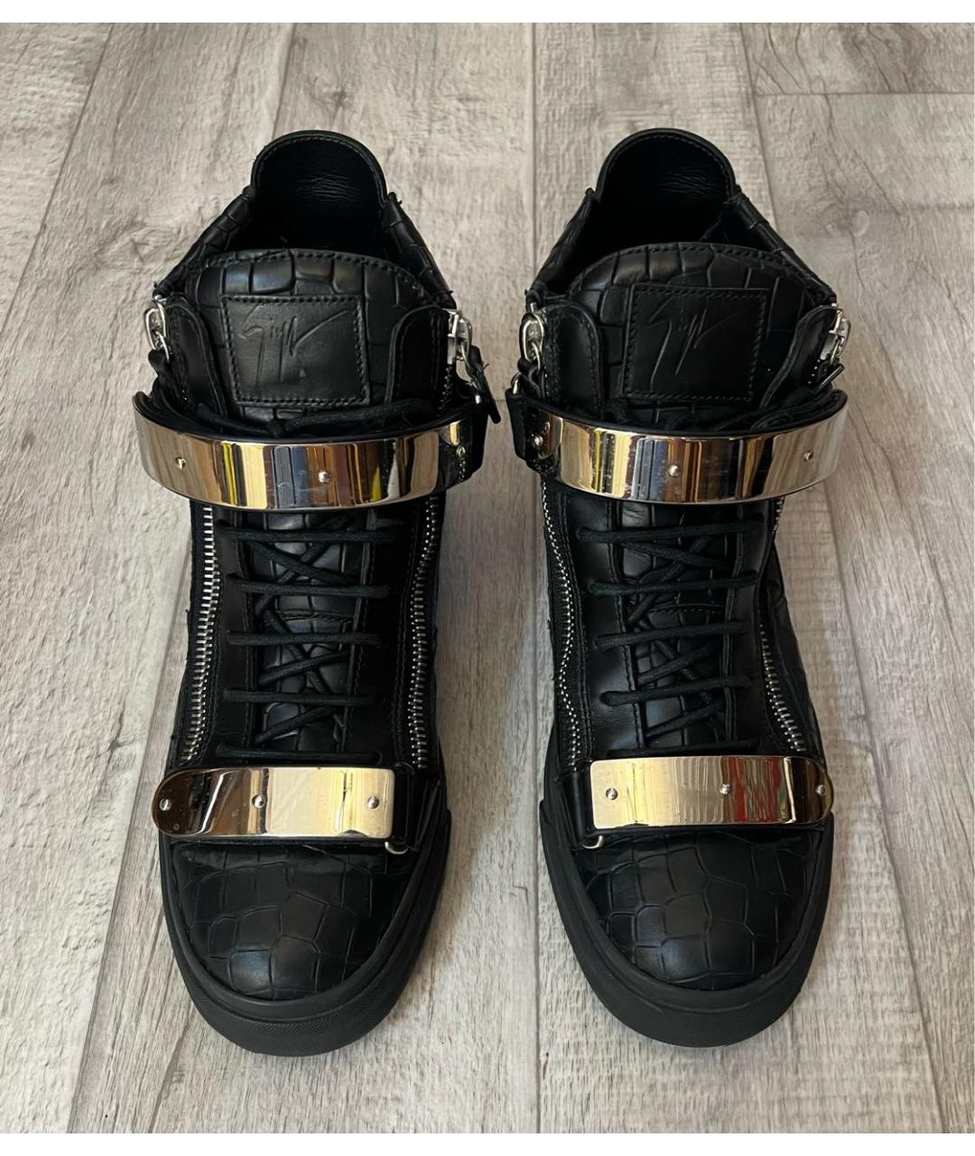 GIUSEPPE ZANOTTI DESIGN Черные кожаные высокие кроссовки / кеды, фото 3