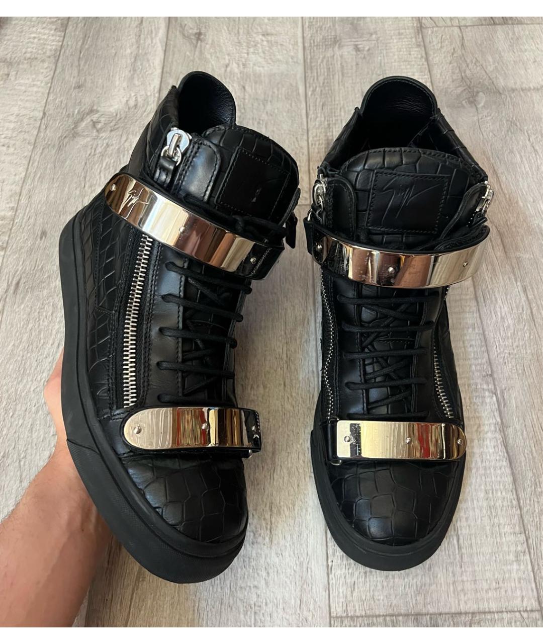 GIUSEPPE ZANOTTI DESIGN Черные кожаные высокие кроссовки / кеды, фото 2